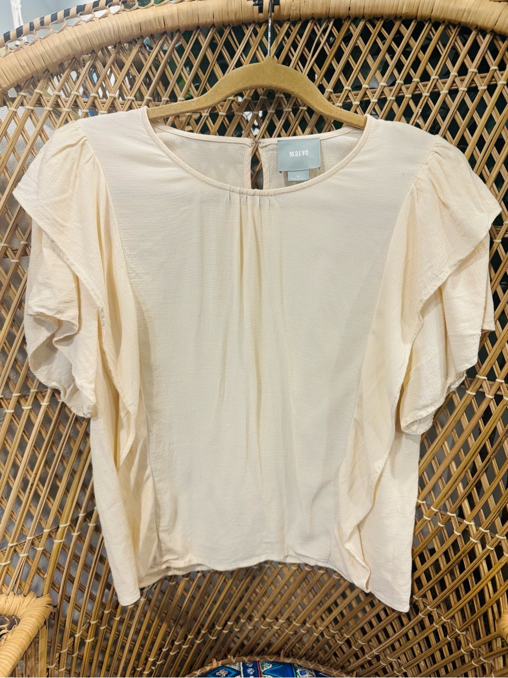 Anthropologie Maeve Cream Flutter Sleeve Blouse - Ruffle Boho Top